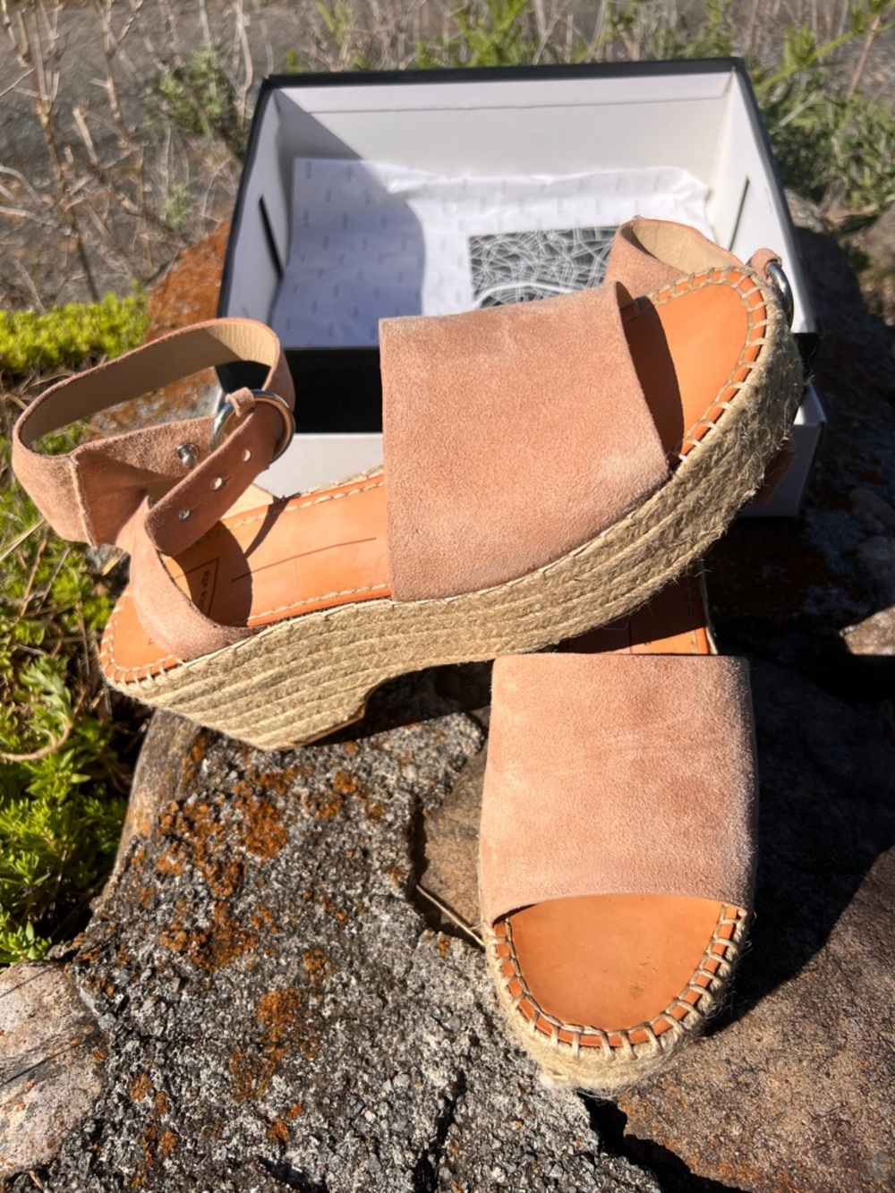 Dolce Vita Suede Espadrille Platform Sandals — Blush/Tan